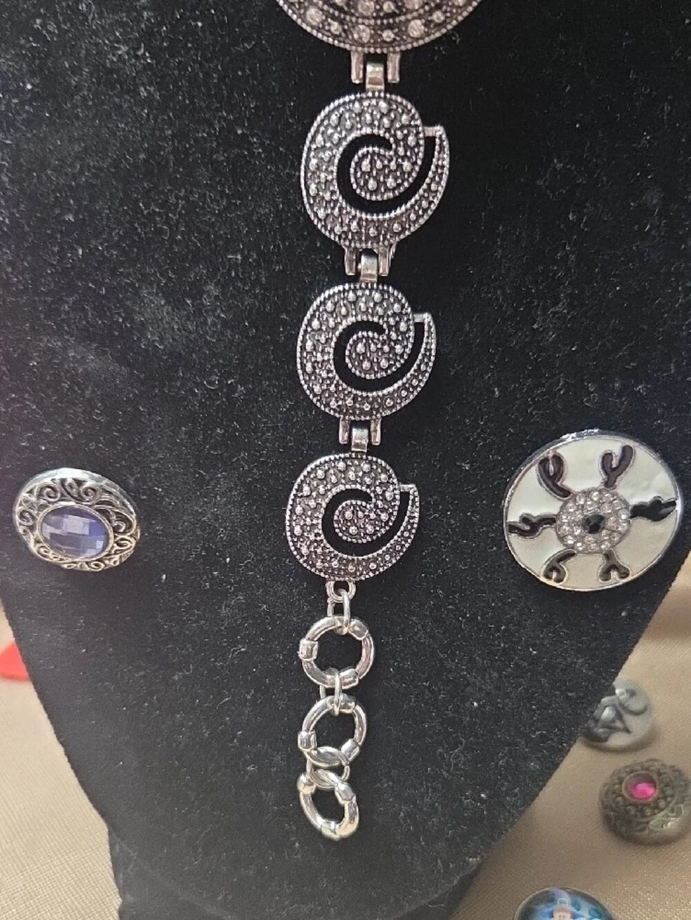 Silver-Tone Bracelet with Pink Gemstone Medallion Extra Snaps 5.00 Each